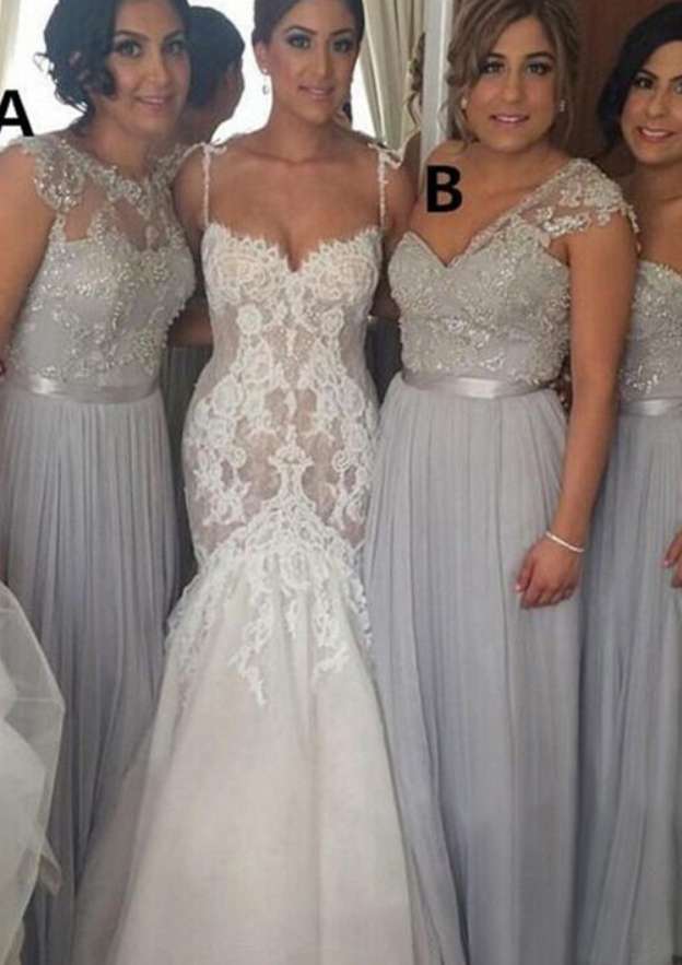A-Line/Princess Strapless Floor-Length Chiffon Bridesmaid Dresses With Appliqued Waistband