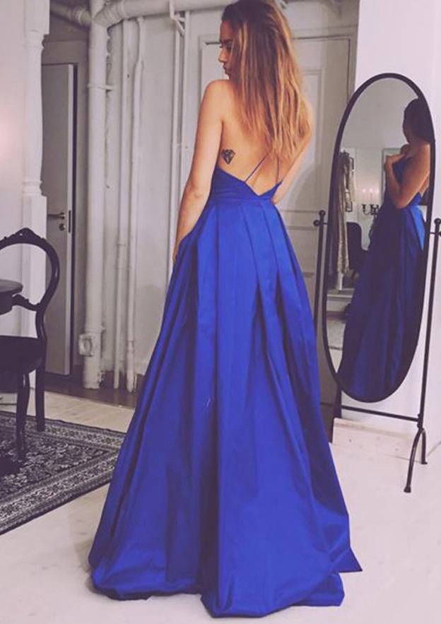 Taffeta Prom Dress A-Line/Princess V-Neck Long/Floor-Length With Pleated
