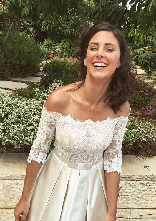 lace wedding dress off shoulder Wedtrend Women Boho Wedding Dress Ivory Mermaid Off The Shoulder Lace Beach Bridal Dress With Sweep Train, Ivory / US26W