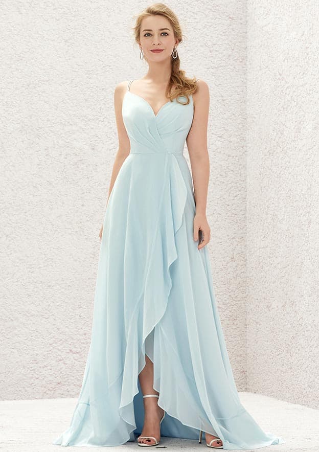 a-line v-neck asymmetrical chiffon bridesmaid dress with ruffle V Neck Sleeveless Cascading Ruffles Pleated - Bridesmaid Dresses junior Bridesmaids Dress This breathtaking Christian Dior SIZE:US 12 / EU 42 / UK 14 Spring;Summer;Fall;Winter