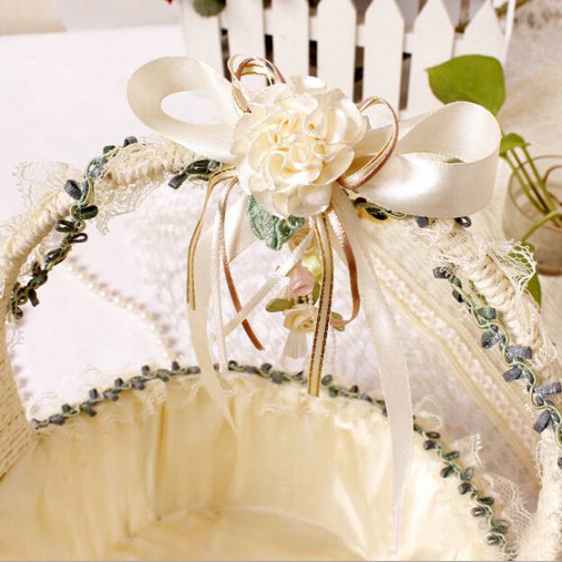 White Pink Lace With Embroidery Wedding Flower Basket - STACEES