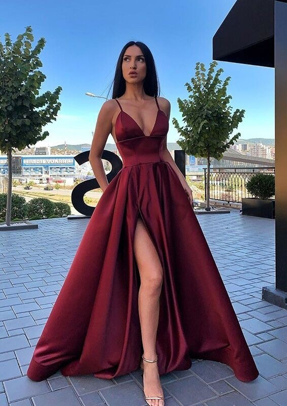 a line dress with v neckline V-Neck A-Line Ruched Satin Mother of The Bride Dresses