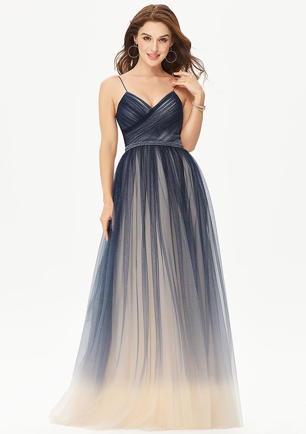Ball Gown Princess Sweetheart Sleeveless Tulle Long/Floor-Length Prom Dress With Beading Pleated Glitter