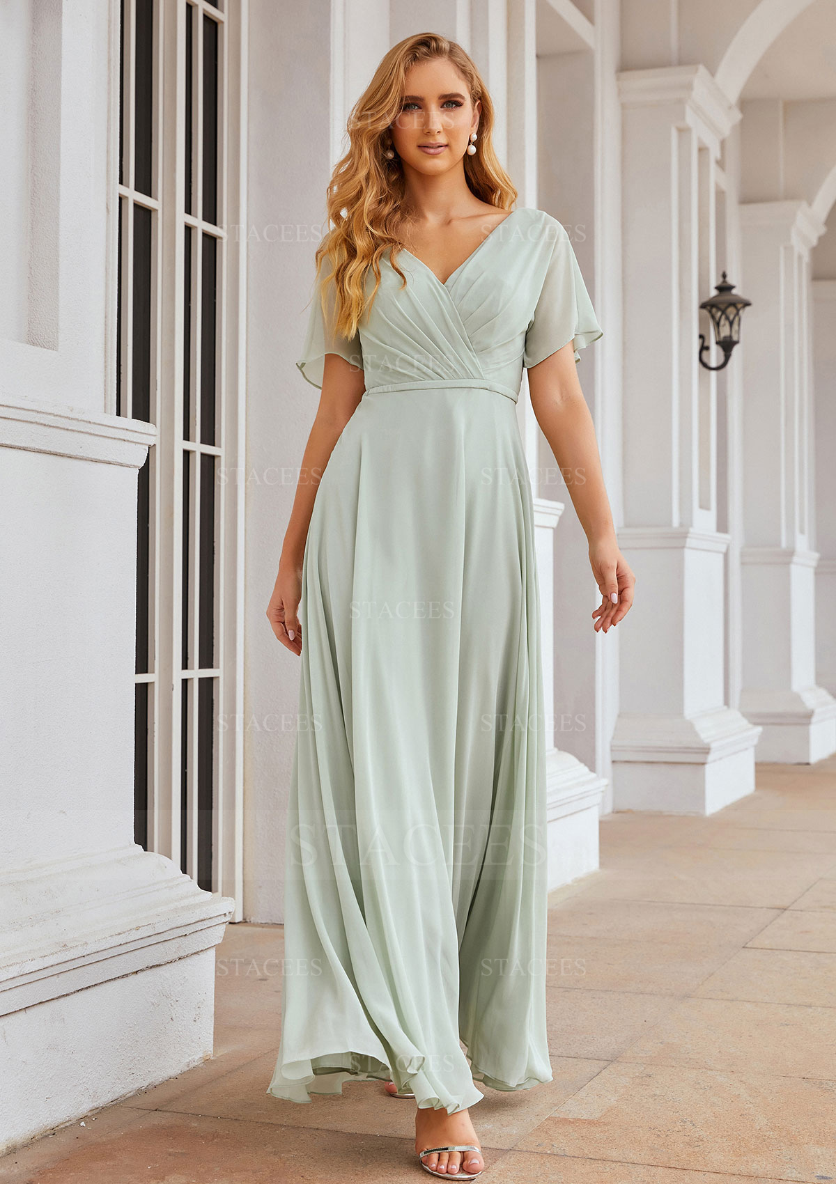 long and short bridesmaid dresses together Short Bridesmaid Dress Elastic Silk Like Satin Short Sleeves Zipper V-Neck Wedding Party Dresses