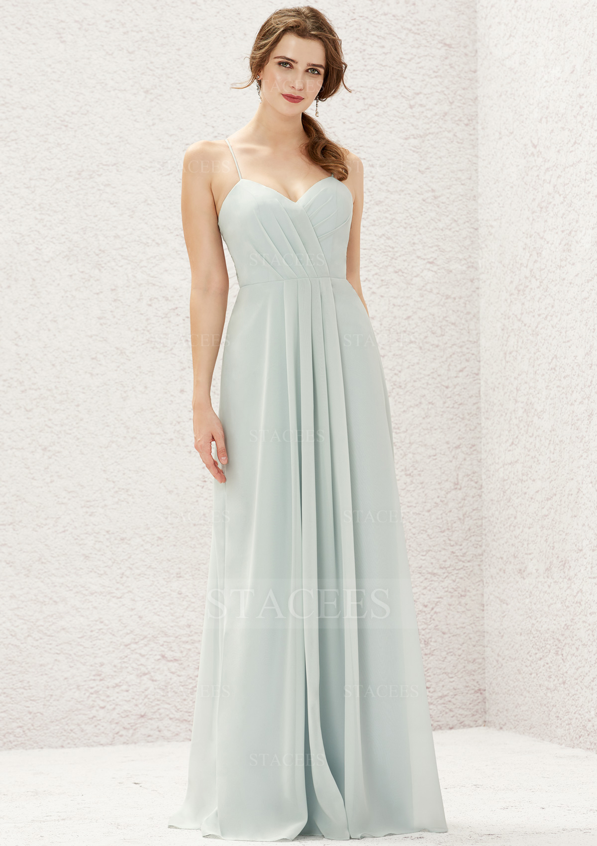 Vestido línea a cuello de corazón gasa hasta el suelo vestido de dama de honor