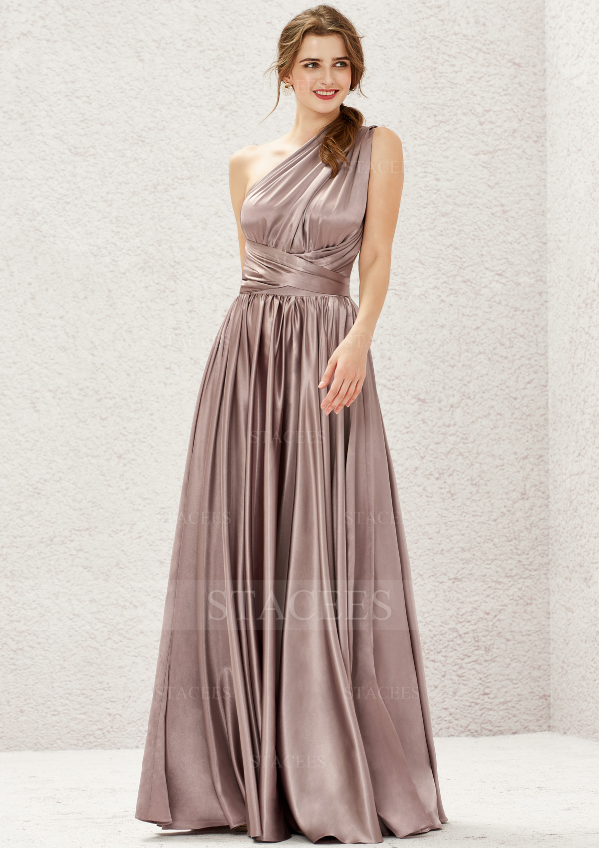 Vestido línea a tela charmeuse hasta el suelo vestido de dama de honor