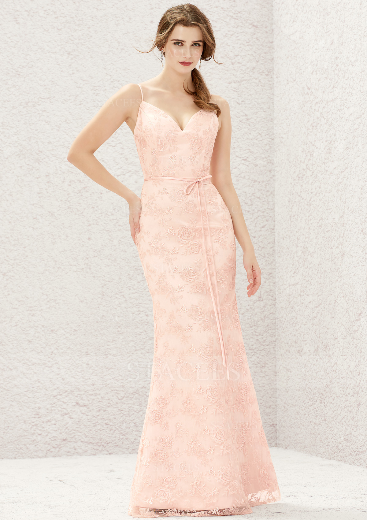 Trumpet/Mermaid Sweetheart Sleeveless Long/Floor-Length Lace Satin Bridesmaid Dress