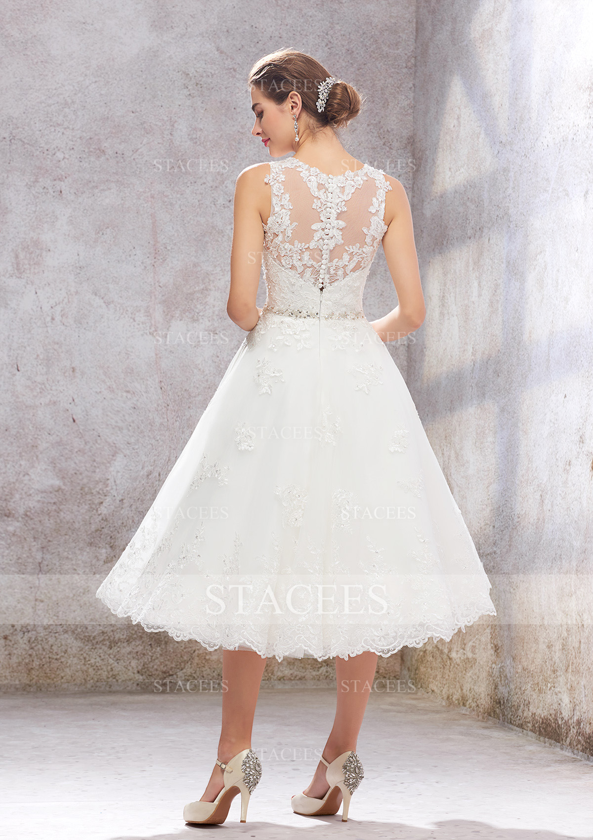 tea length embroidered dress La Femme 29830 - Tea Length A Line Dress