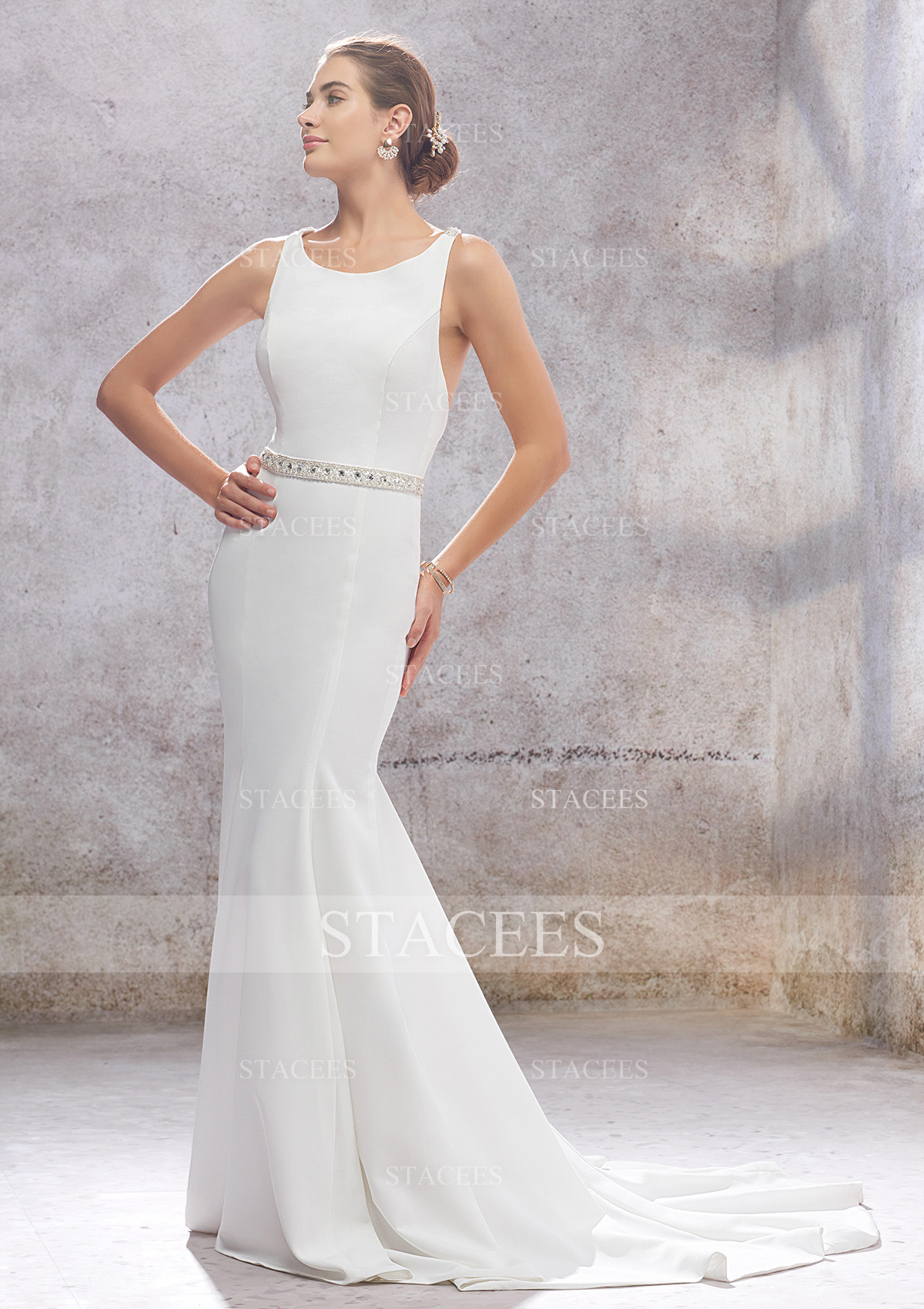 Corte trompeta/sirena escote redondo crepé elástico vestido de novia