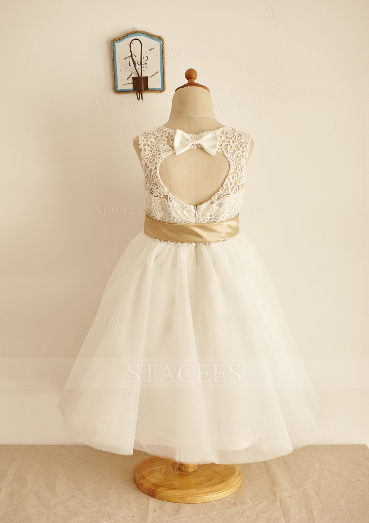 Ivory Ball Gown Illusion Neck Long/Floor-Length Lace Tulle Flower Girl Dress With Sashes - STACEES