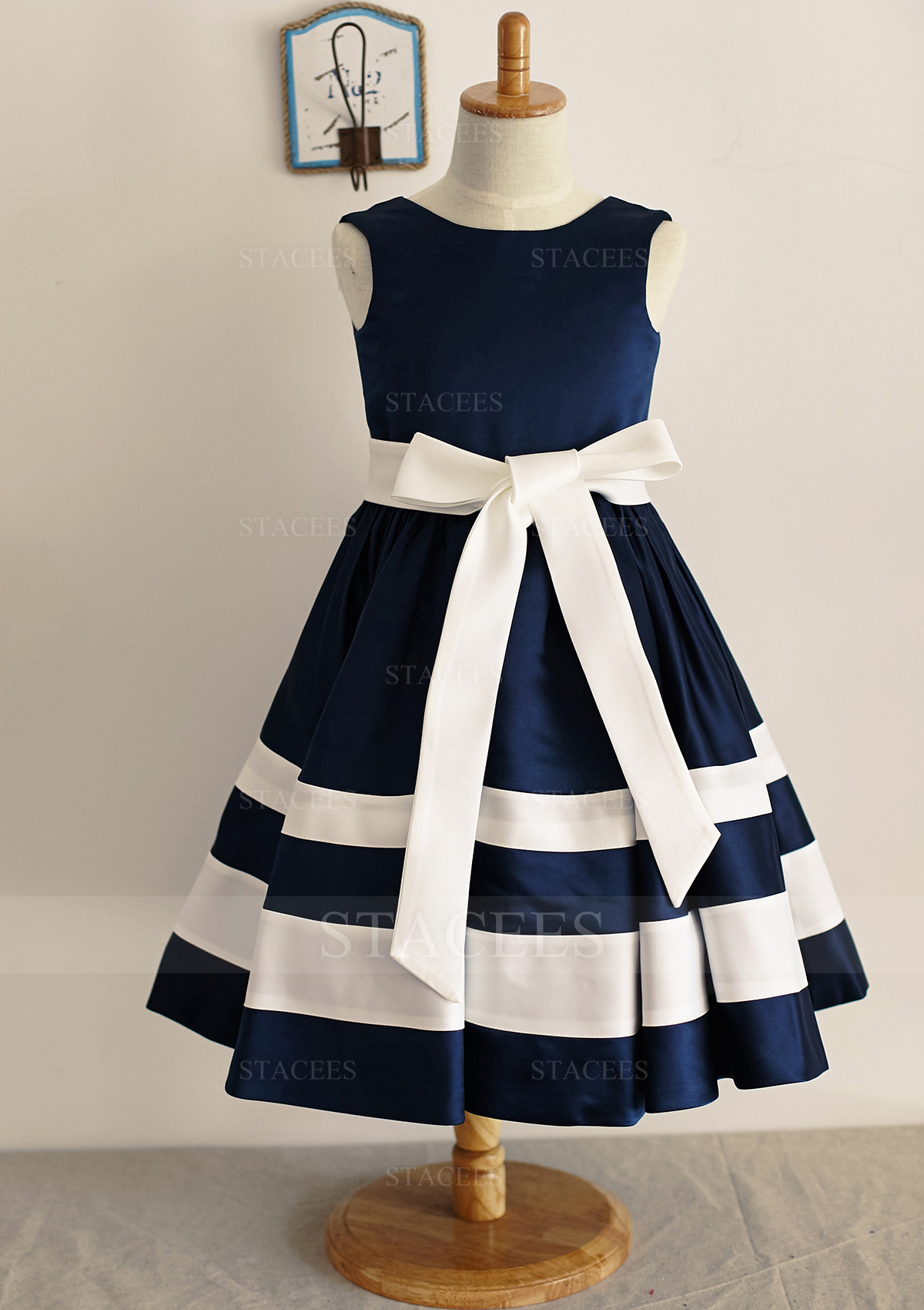 A-line/Princess Scoop Neck Ankle-Length Satin Flower Girl Dress 