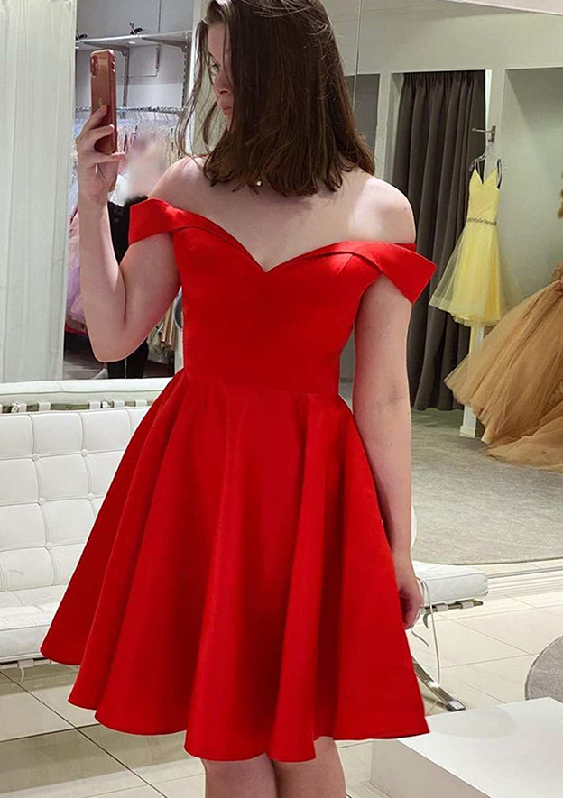 red homecoming dresses 2022 short A-line Off-the-Shoulder Short/Mini Satin Dress - Homecoming campaign--Barbie-Birthday