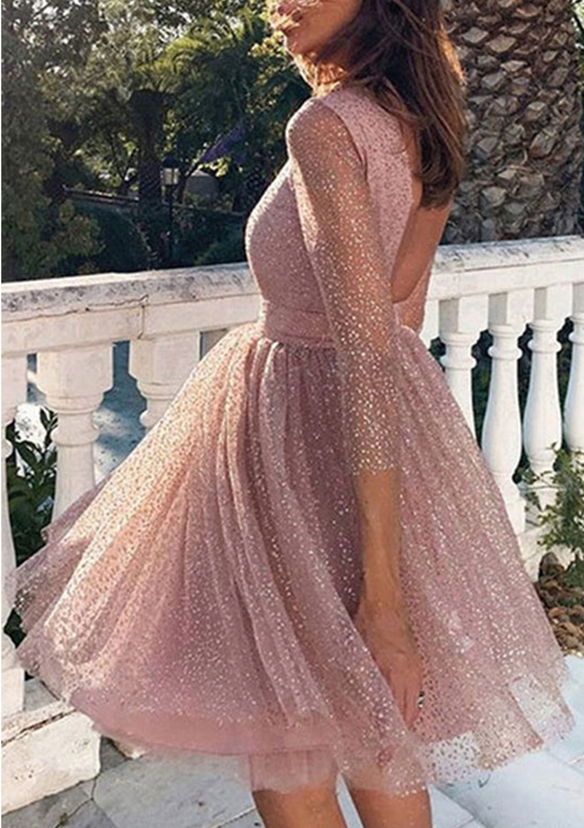 long sleeve metallic dress Safiya Plunge Neck Jersey Evening Gown in Copper Bronze Make a statement thats sure to turn heads AOMEI Women's Gold Luxury Metallic