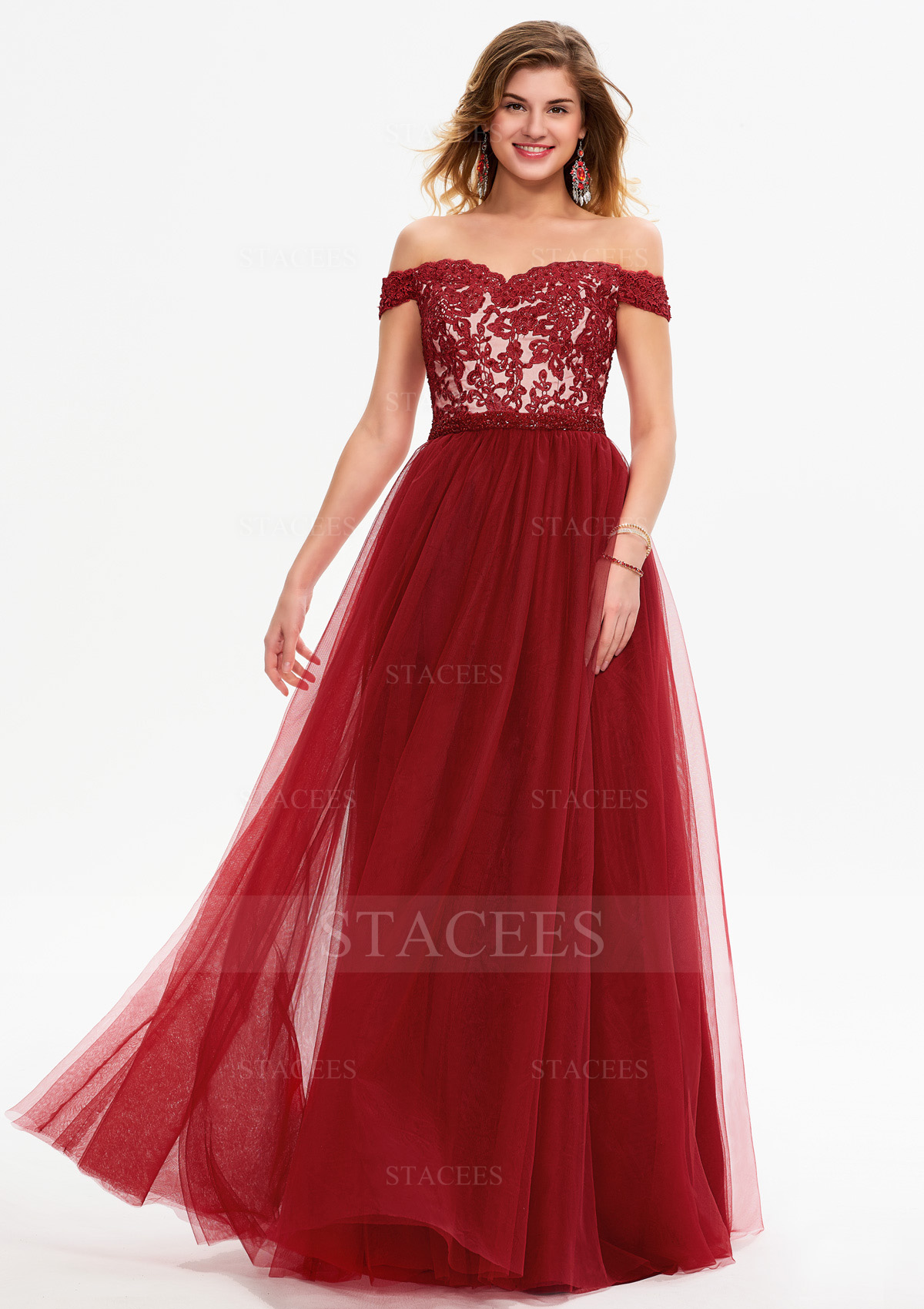 Princess a-line épaule dénudée tulle long/ras du sol robe de bal avec sequins lace beading