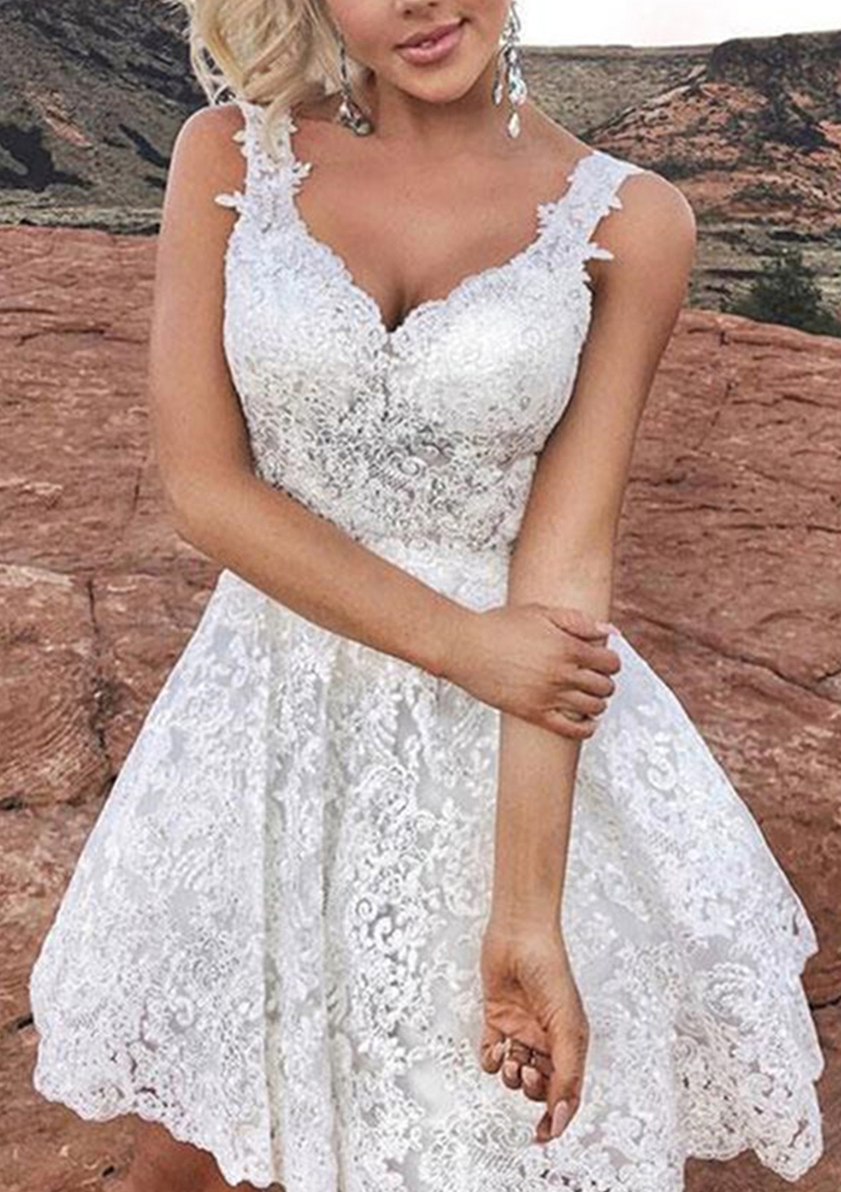 White Elegant A-line V Neck Lace Short Homecoming Dress - STACEES