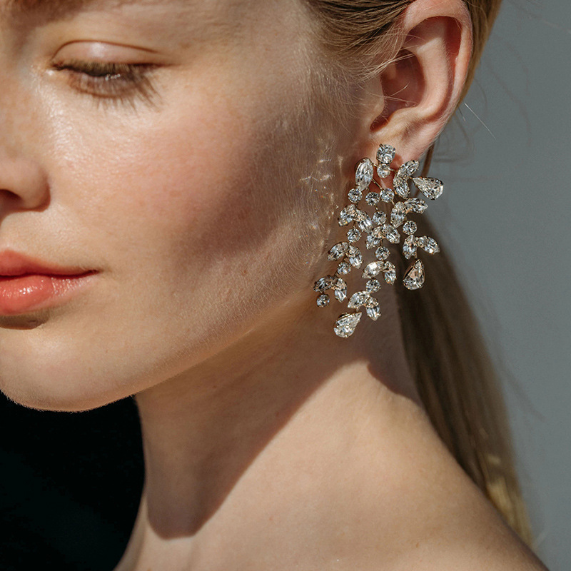 Luxurious Gold/Silver Ladies' Zircon Earrings