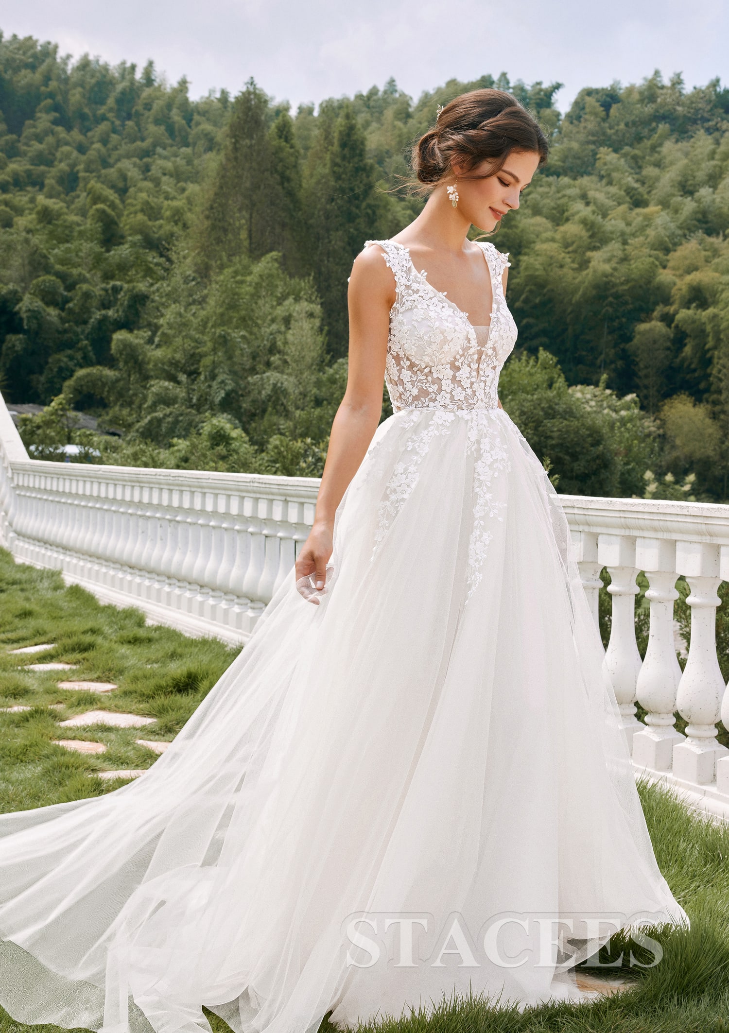 wedding dress princess lace A-line Ball Gown V Neck Tulle Sleeveless Chapel Train With Appliques - Wedding Dresses our tailor Princess Ball Gown Wedding Dress