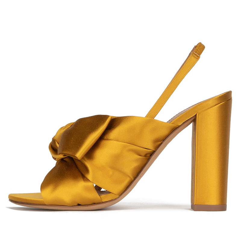 Or Femmes satin talons peep toe sandales talon bottier chaussures d'extérieur avec noeud papillon  - STACEES