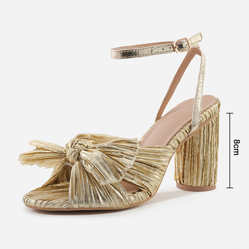 Champagne Femmes satin talons peep toe sandales talon bottier simple outdoor chaussure avec sangle de cheville noeud papillon boucle - STACEES
