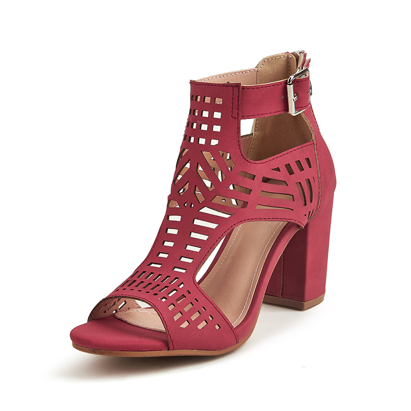 Rouge Femmes pu talons peep toe sandales talon bottier chaussures d'extérieur  - STACEES