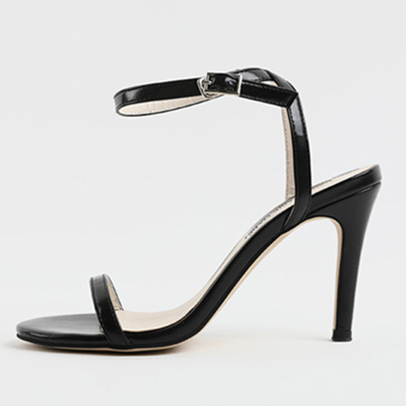 Noir Femmes pu talons peep toe sandales talon stiletto chaussure avec sangle de cheville boucle - STACEES