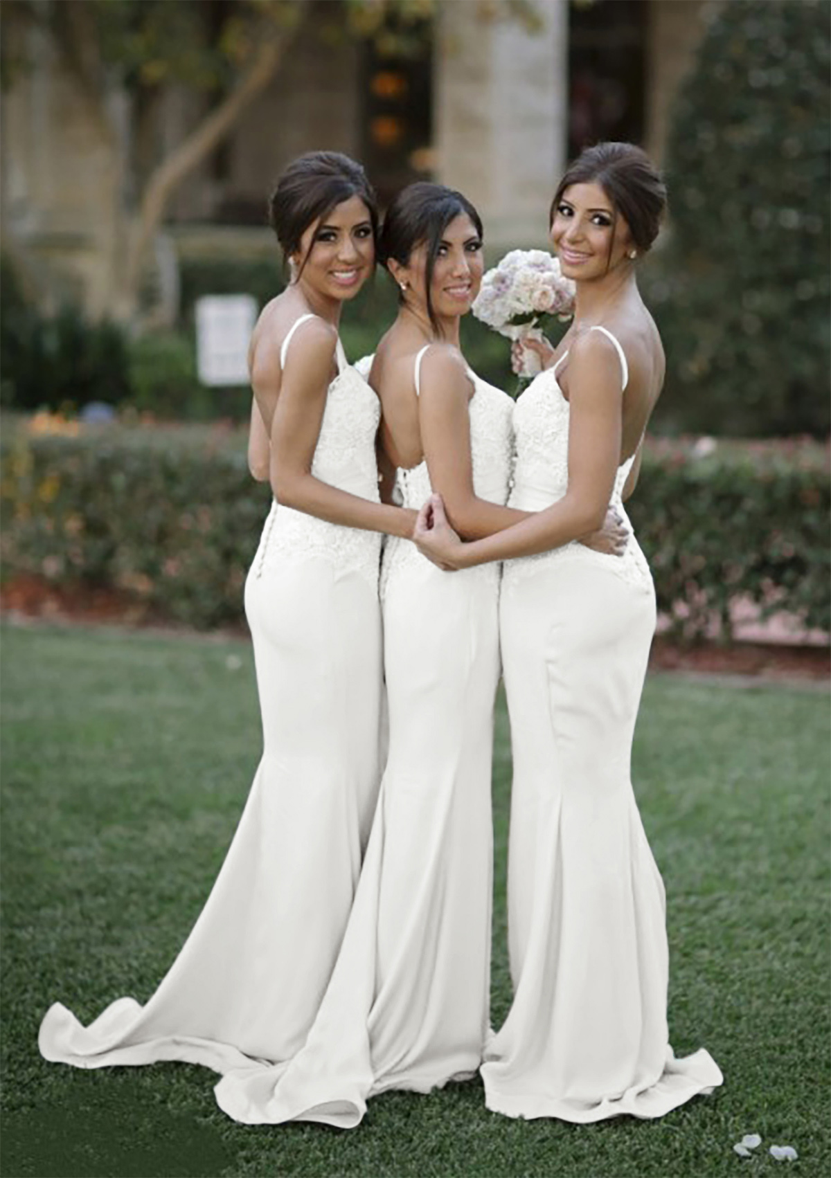 Sheath/Column Sweetheart Court Train Stretch Crepe Bridesmaid Dresses With Lace