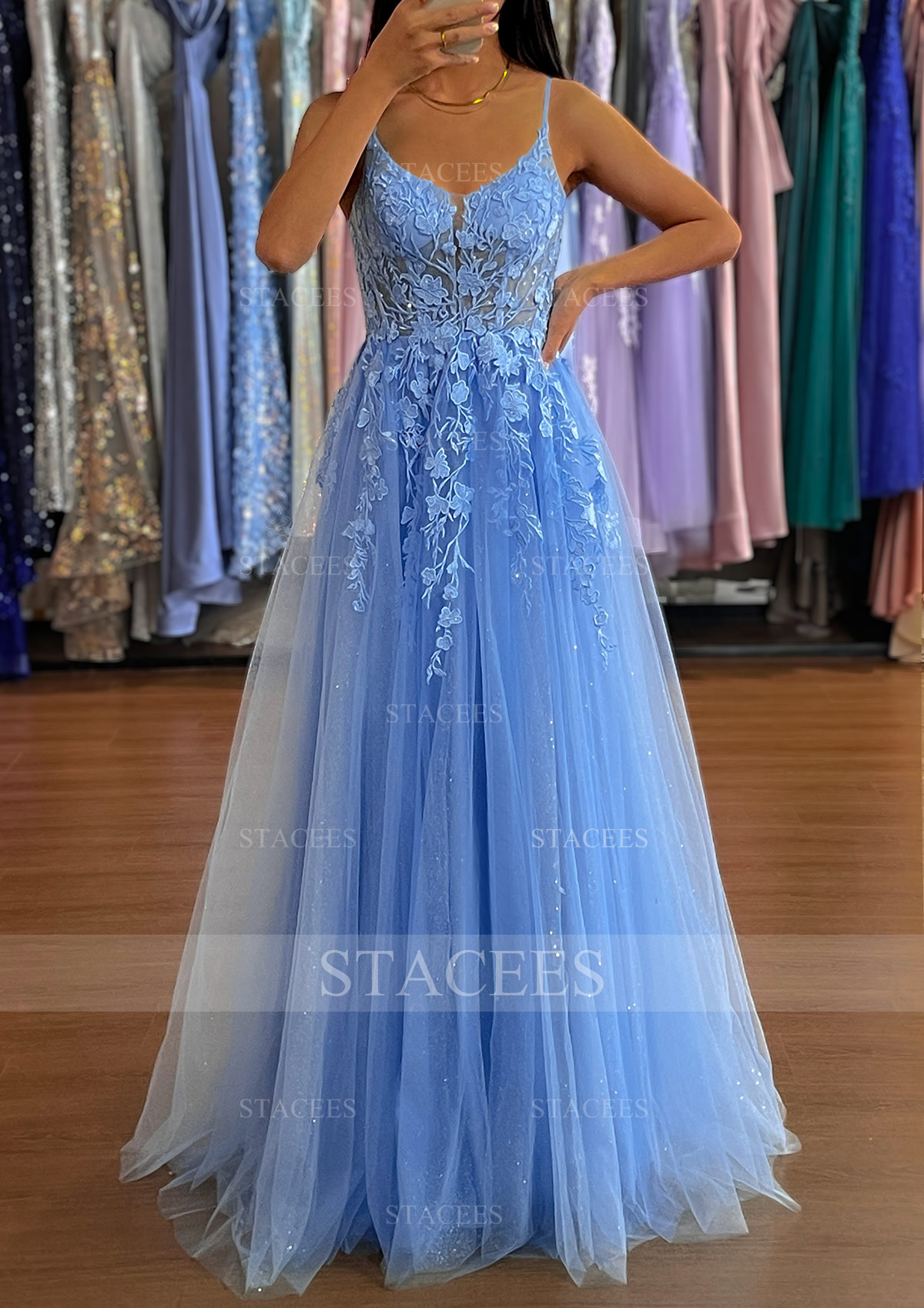 stacees dresses Stacees 2026 A-line Hotfix Prom Dress with Corset Pockets and High Slit