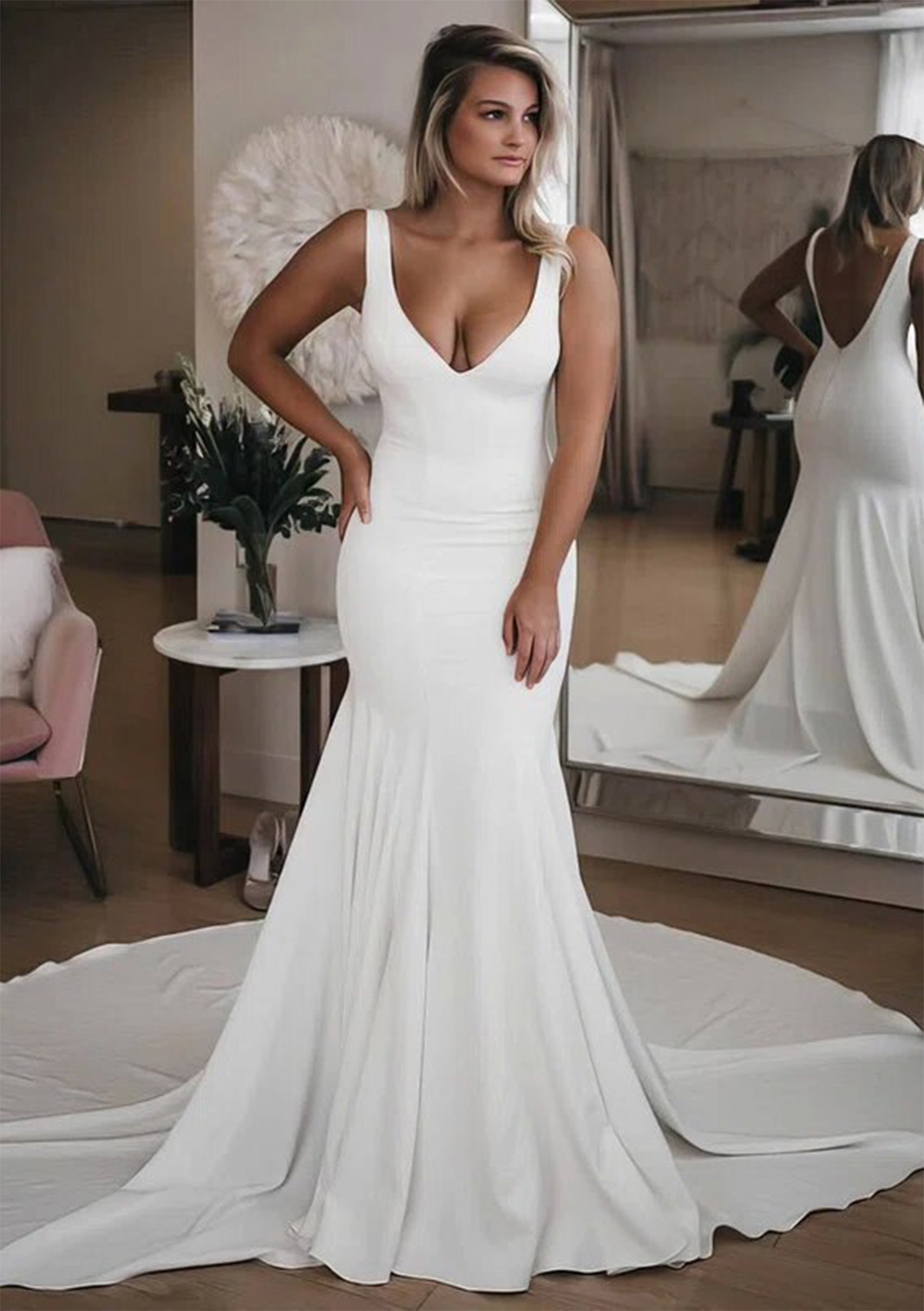 Trumpette/Sirène traîne chapelle satin robe de mariée avec fendue