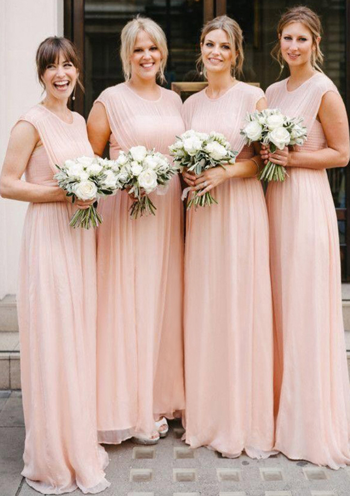 Soft Chiffon A-line Bridesmaid Dresses Floor-Length With Pleated