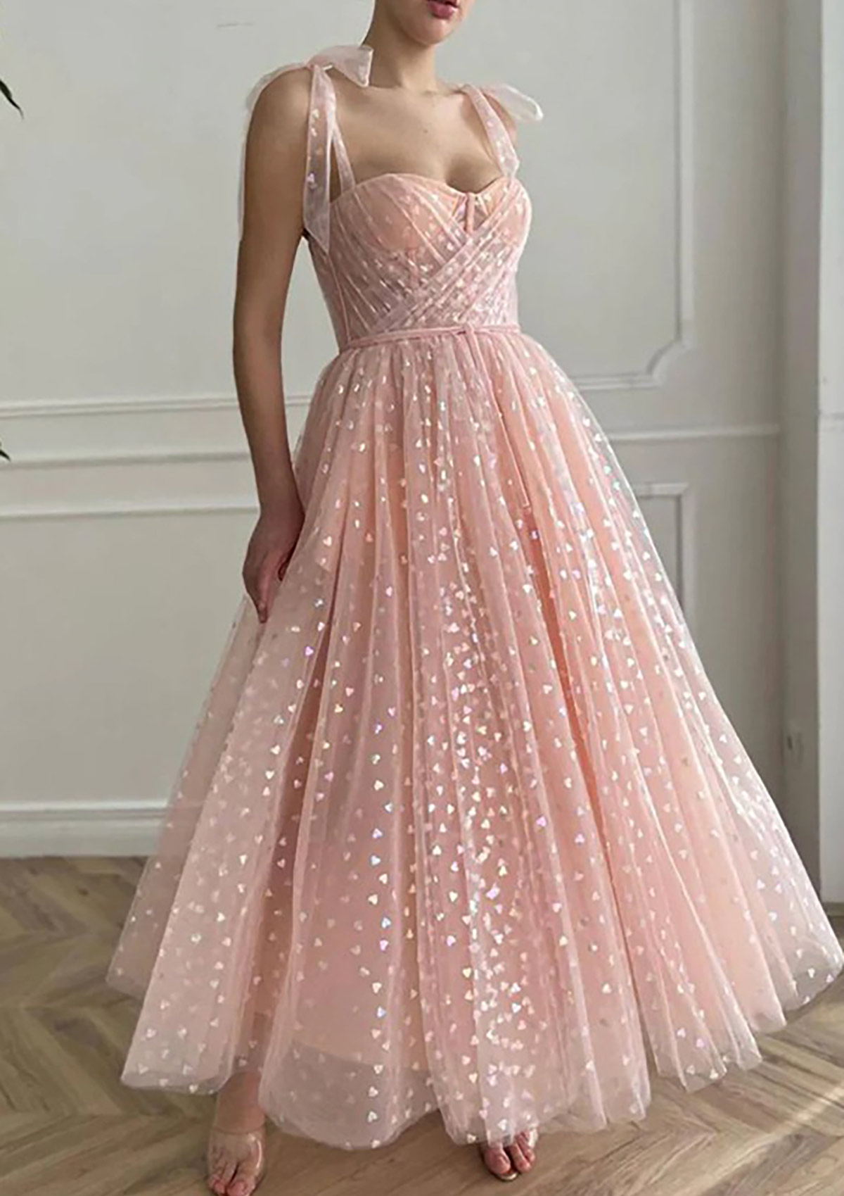 floor length homecoming dress A-line Sweetheart Sleeveless Ankle-Length Tulle Homecoming Dress with  Pleated - Homecoming Dresses