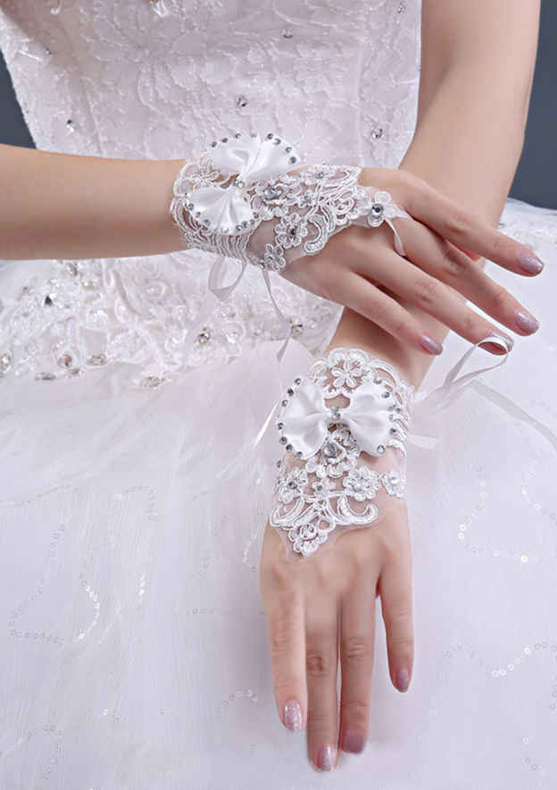 Exquisite Wrist Fingerless Length Lace With Appliqued Bridal/Wedding Gloves