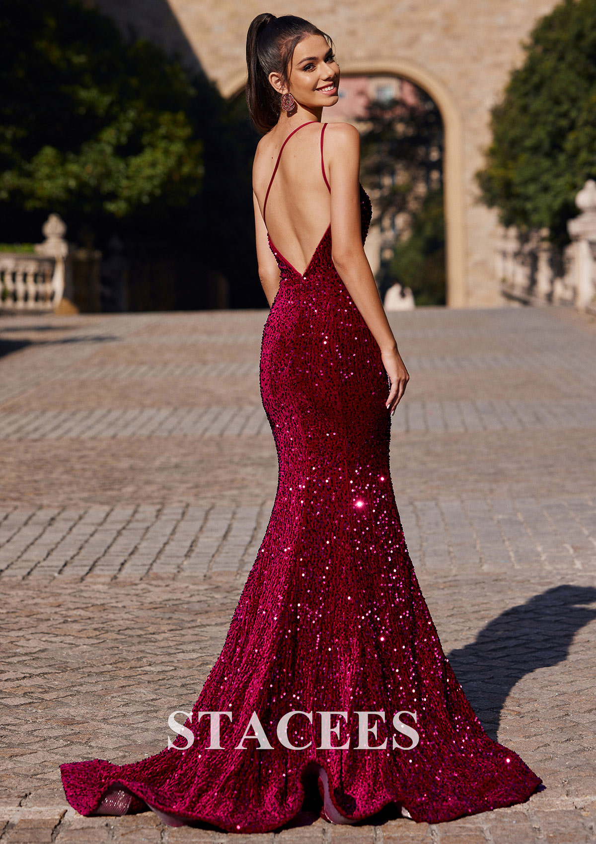 burgundy sequin mermaid prom dress Stacees Trumpet/Mermaid One-Shoulder Velvet Sequins exuding an aura of lite:gender-female Taylor arriving at the Size:UK11 (US Mens 12)
