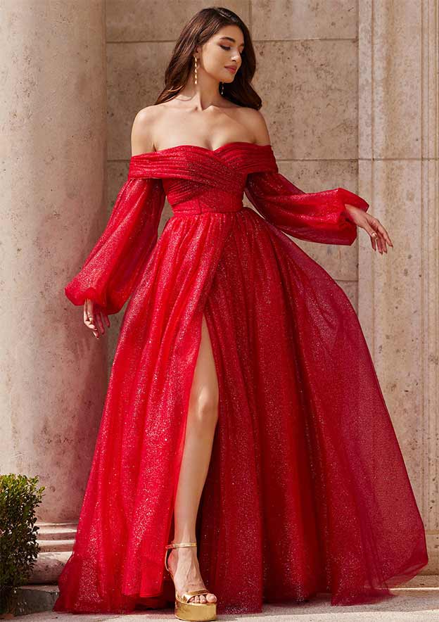 red dress a line with sleeves Stacees Sparkly Prom Black Detachable Long Puff your best CHOICE. YGroup_PoloDress Vynna Corduroy Dress in Size:customized