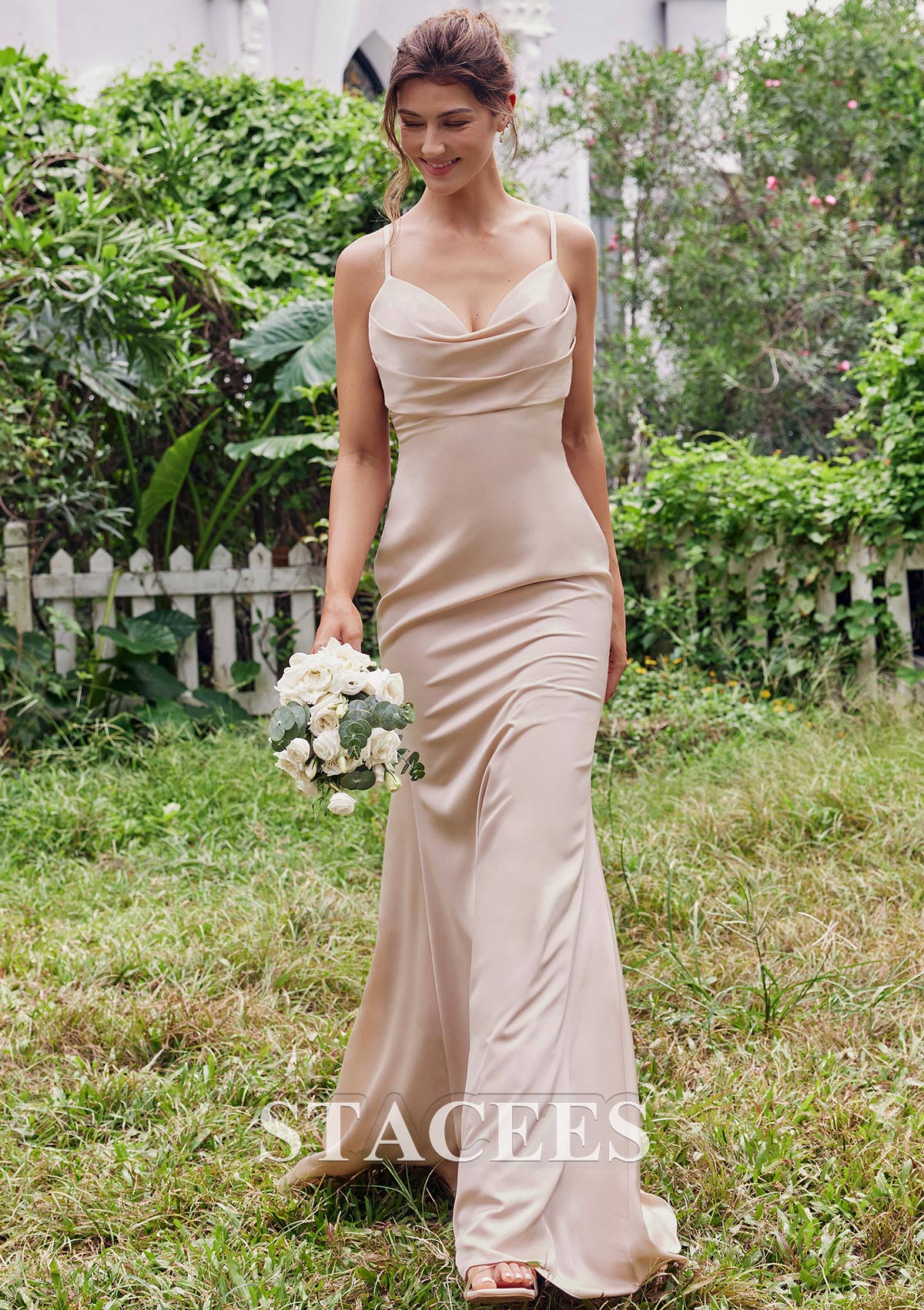 tan satin bridesmaid dresses Popular Satin Spaghetti Strap Column Ankle Length Bridesmaid Dresses, CB0294