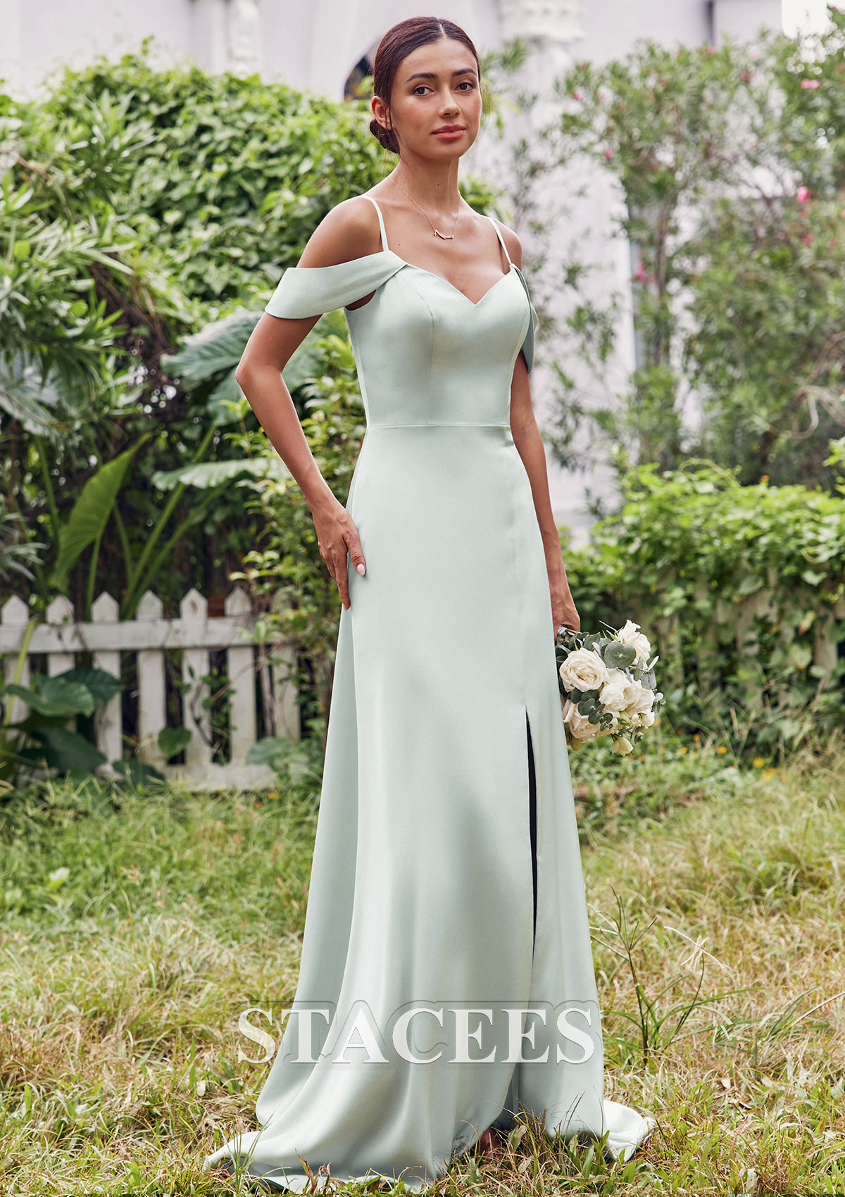 a line satin bridesmaid dress Ladivine Bd104 Bridesmaid Dress Satin a Line Scoop Neckline Slit Glass Slipper