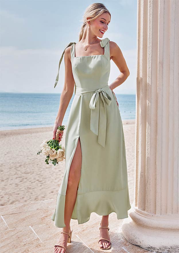 tea length beach dresses Summer Saving Wycnly Womens Dresses Short Sleeve Round Neck Floral Knee-Length Summer Dress Tie Waist Pleated Swing Midi Beach Dresses Green Up to 65% off