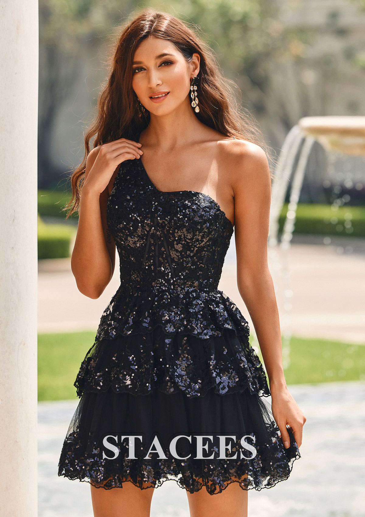 a line one shoulder dress Stacees Blushing Pink Ruffled Homecoming Dress One Shoulder Sequins A-line