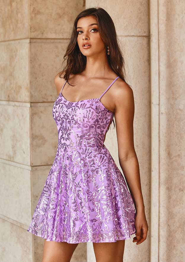 A-line V Neck Short/Mini Sequined Homecoming Dress 