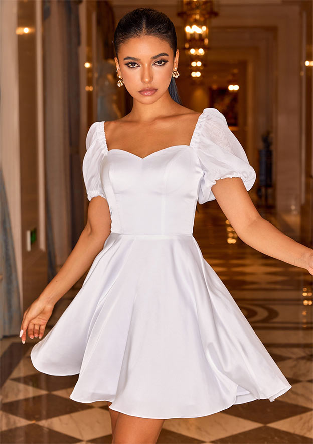 short sleeve short dress Karlie Lace Off-The-Shoulder Puff Sleeve Mini Dress  Shop American Threads Women's Trendy Online Boutique Pink / XS
