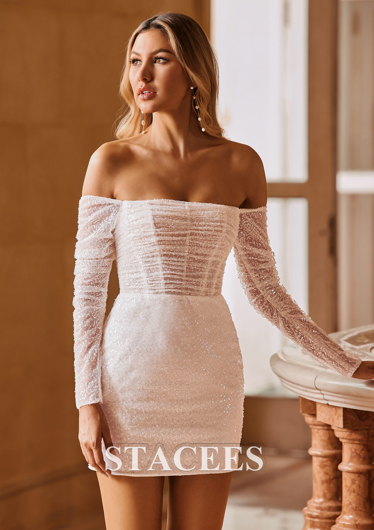 off the shoulder cocktail dress for wedding A-Line Cocktail Dresses Vintage Dress Wedding Guest Tea Length Sleevel Koutun Dress