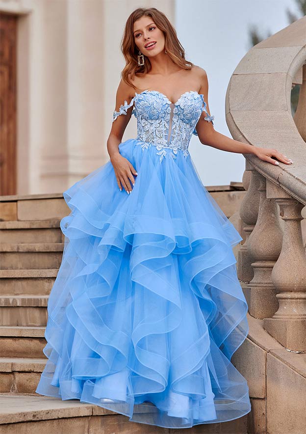 a line princess jewel sleeveless floor length applique tulle dresses Tulle Prom Dresses 2026 Elegant One-Shoulder A-Line Sleeveless Floor-Length Formal Evening Gowns with Appliques & High Split