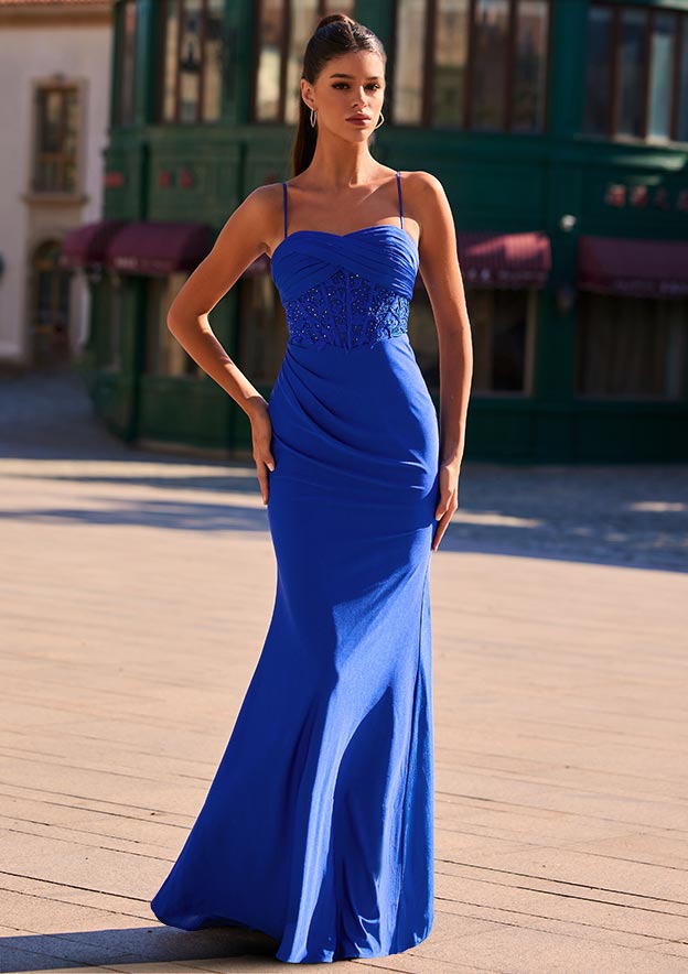 Slim Square Neckline Jersey Applique Pleated Prom Dress