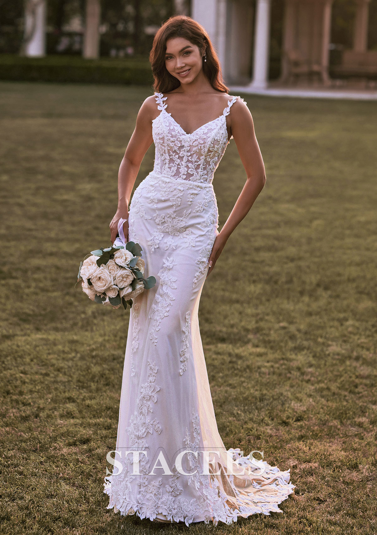 flowing lace wedding dresses A-line Trumpet/Mermaid V Neck Lace Chapel Train Wedding Dress S3054WT -  Wedding Dresses