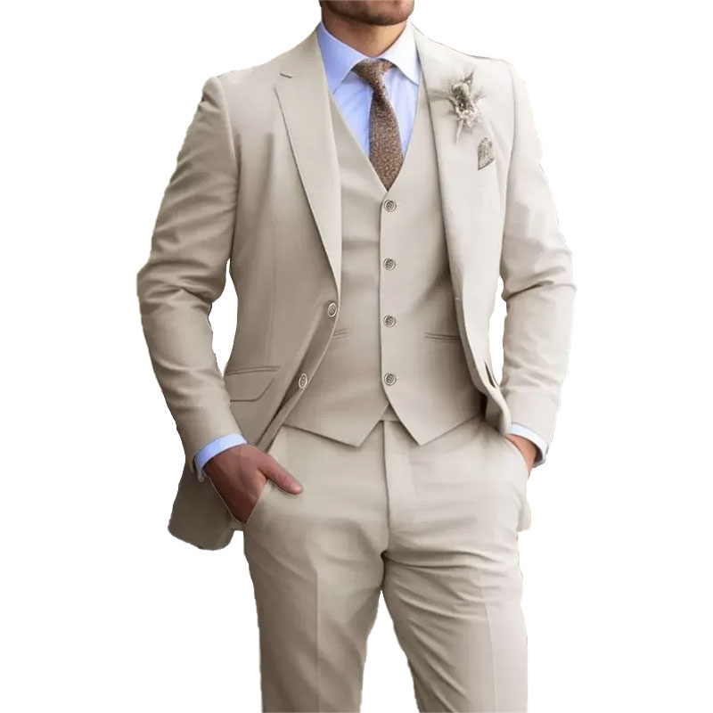 Revers cranté simple boutonnage 3 pièces costume homme pour mariage