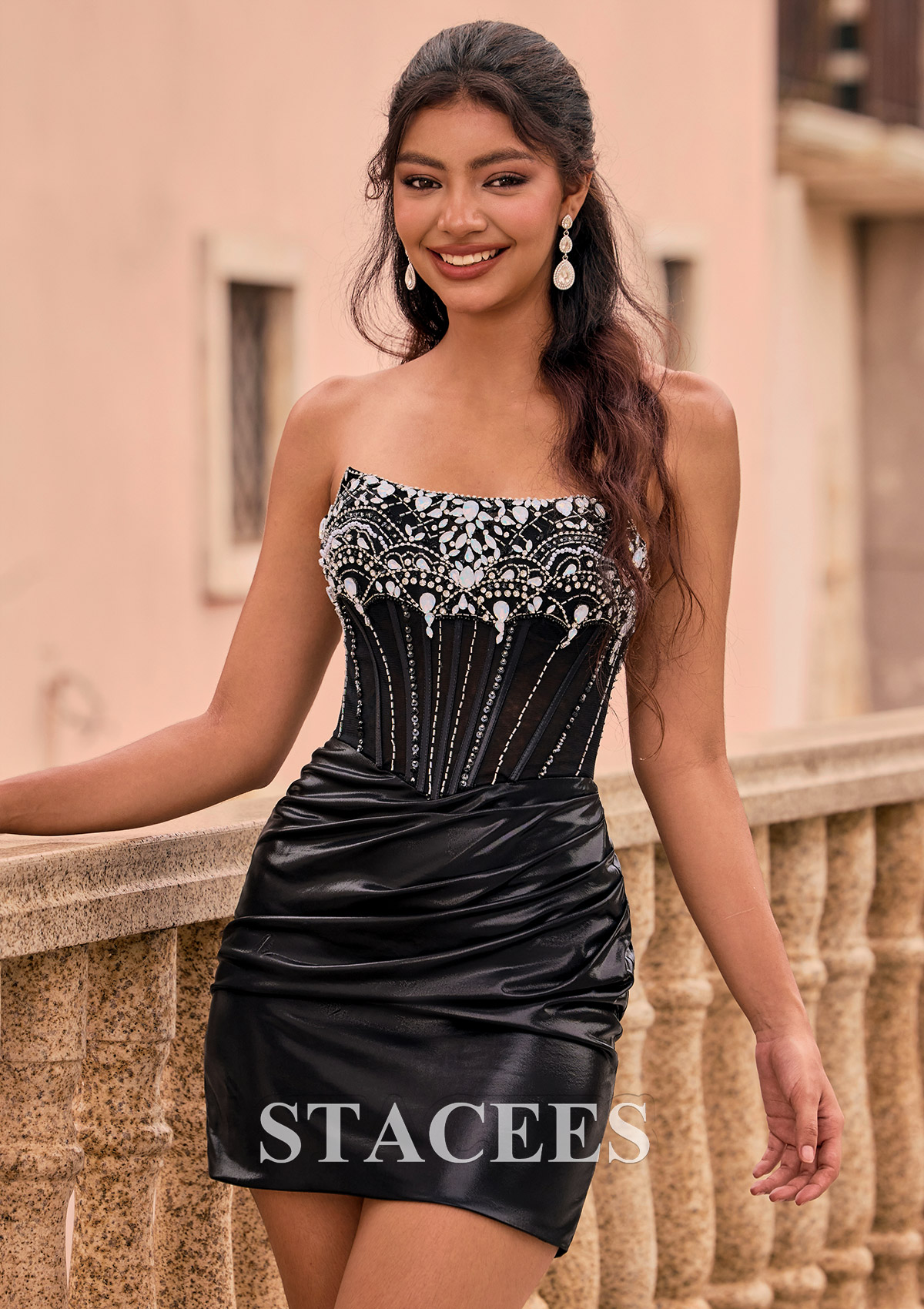 black strapless dress corset Black Strapless Lace Corset Cocktail Mini Dress