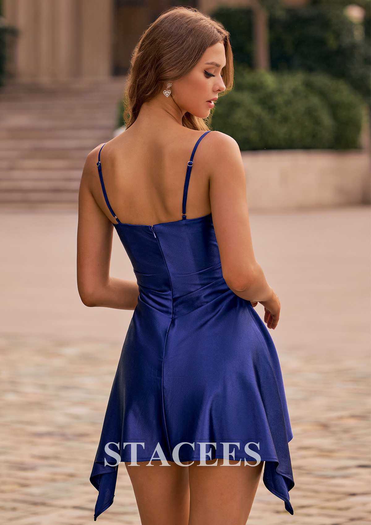 dresses for homecoming Stacees Fit Flare Ruched Bust Handkerchief Emerald Homecoming Dress Short Mini