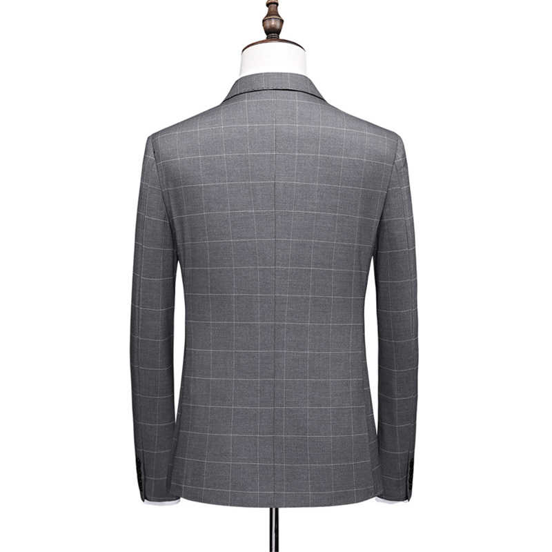 Steel Grey Peak Lapel Double-breasted 3 Piece Men's Wedding Suit  - STACEES