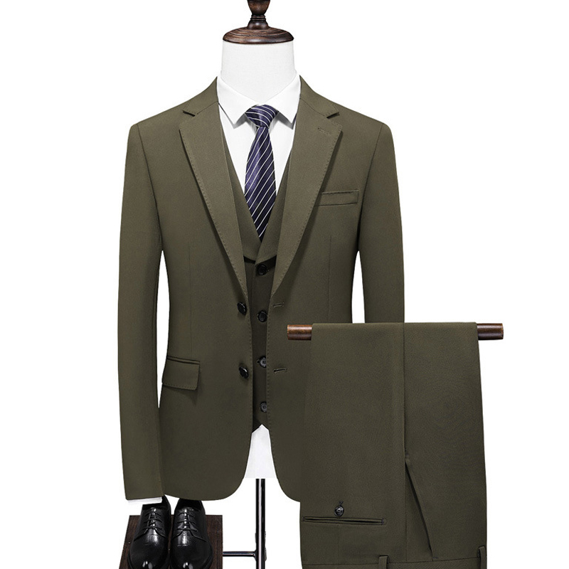 Peak Lapel Single Breasted 3 Piece Men's Wedding Suit