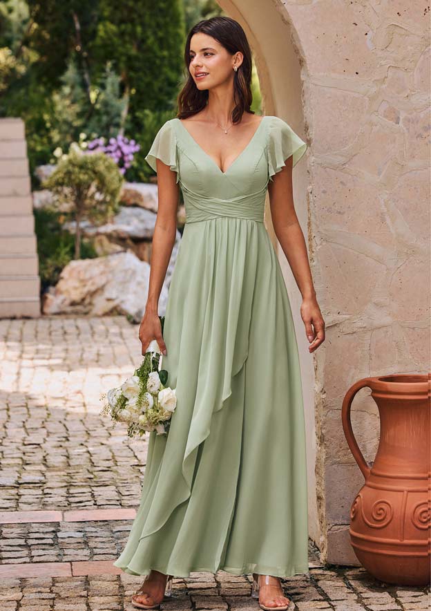 flutter sleeve v-neck tiered bridesmaid dress Flutter Sleeve Dress - Emerald Bridesmaid Dress - V-Neck Maxi