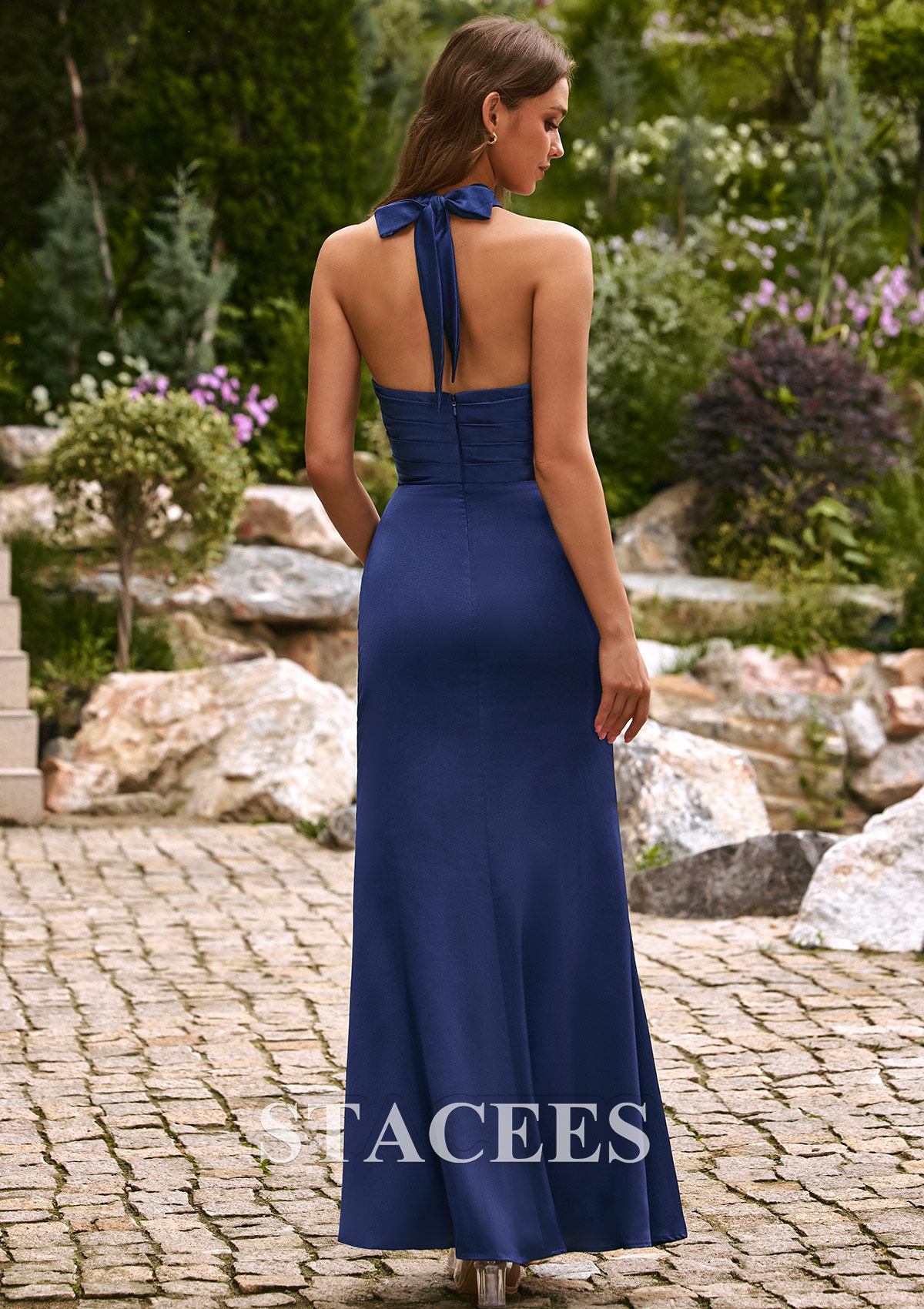 tight fitting bridesmaid dresses Crew Neck Satin Tight Long Bridesmaid Dress with Bow Tie  FancyVestido